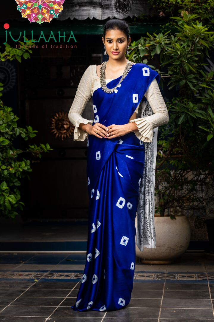 Gorgeous Hand Painted Blue Tie and Dye Saree with Natural Dye