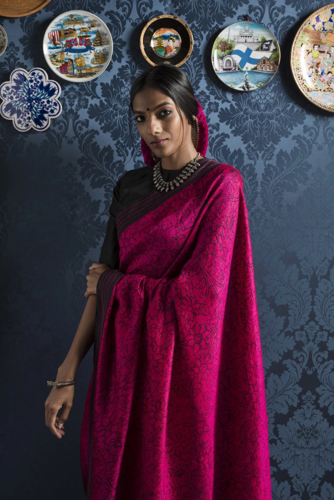 Kalamkari Raw Silk Saree - Pink