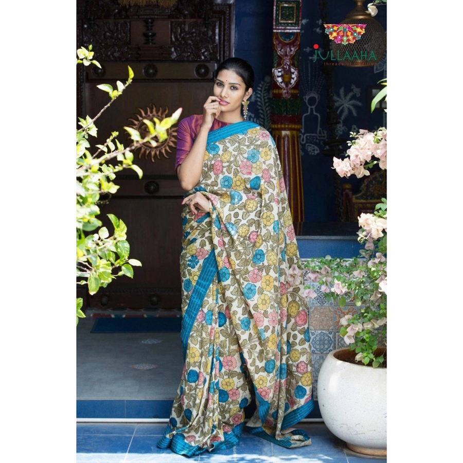 Soft Silk Kalamkari Saree - Multi Colour