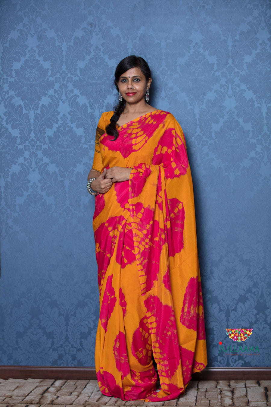 Exquisite Golden Yellow with Pink Tie & dye  on Soft silk -to bring out the timeless look in you