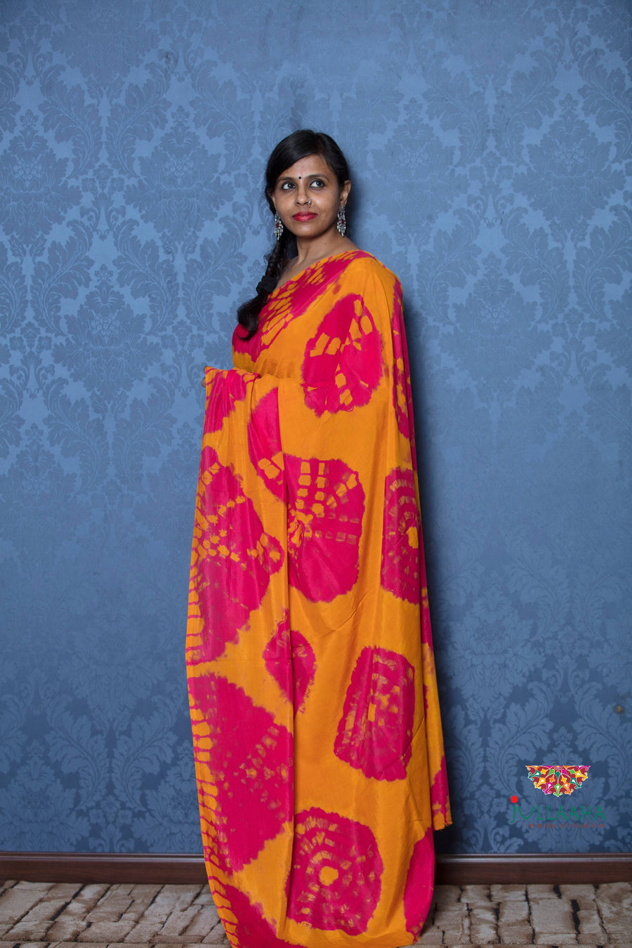 Exquisite Golden Yellow with Pink Tie & dye  on Soft silk -to bring out the timeless look in you
