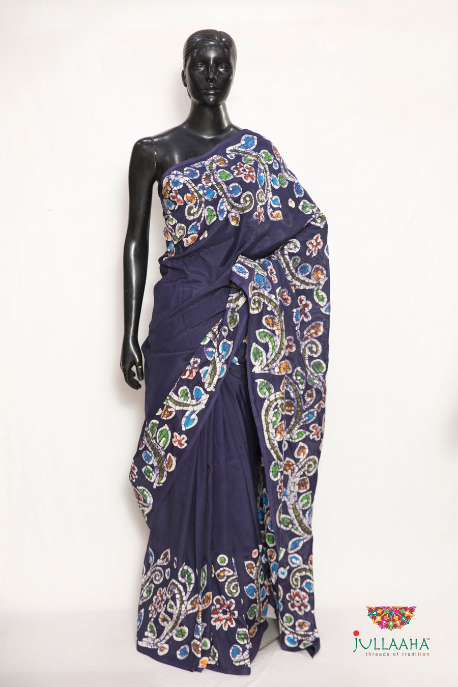 Exquisite Navy blue Batik & Hand Painted  on Soft silk -to bring out the timeless look in you