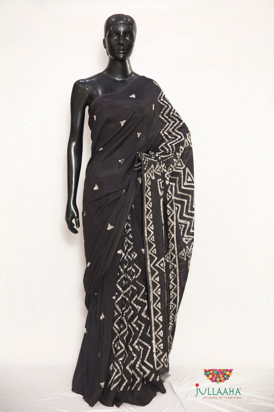 Exquisite Black  with  White Batik Design on Soft silk -to bring out the timeless look in you