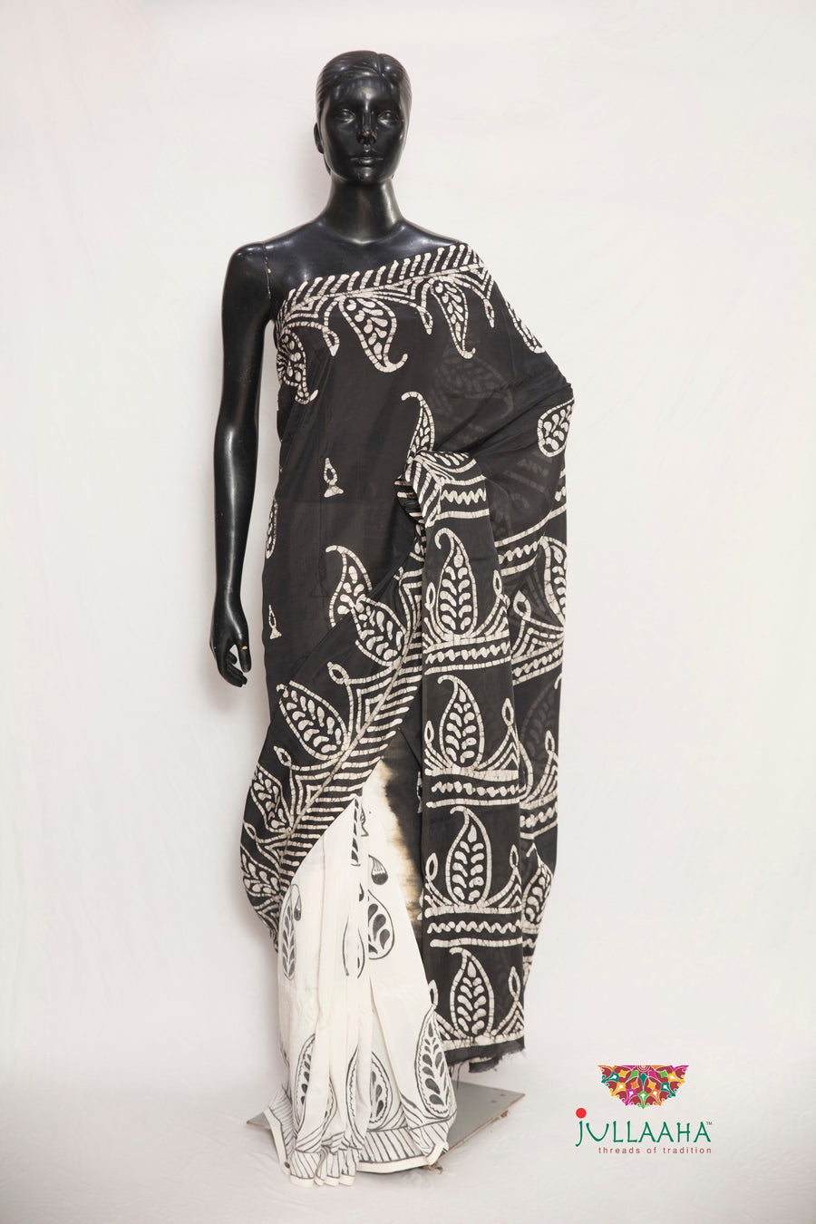 Exquisite Black  with  White Batik & Hand Painted  on Soft silk -to bring out the timeless look in you