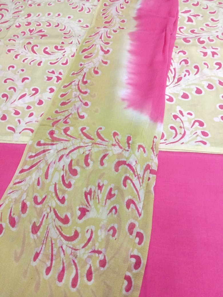 Hand painted Batik on  Soft Silk Salwar Material