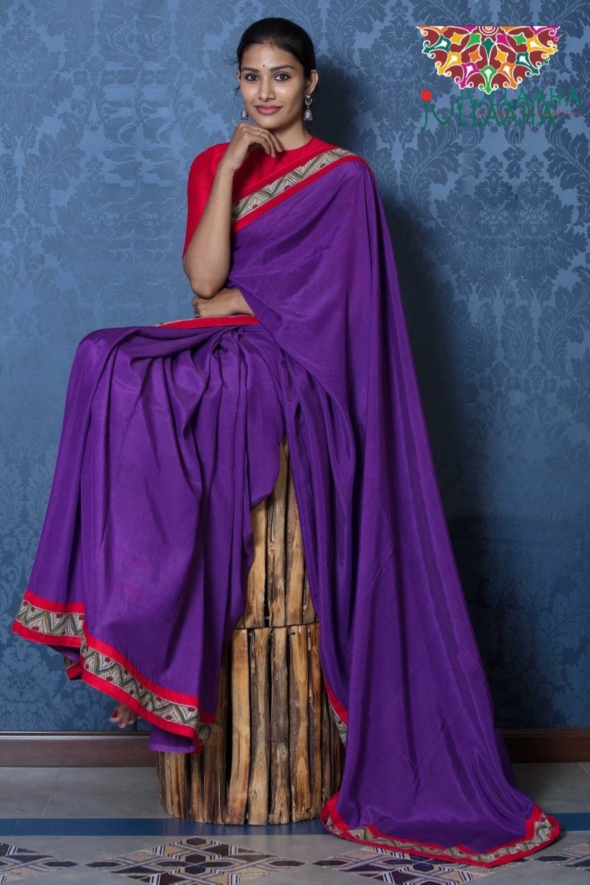 Soft Silk Kalamkari Saree - Violet & Red