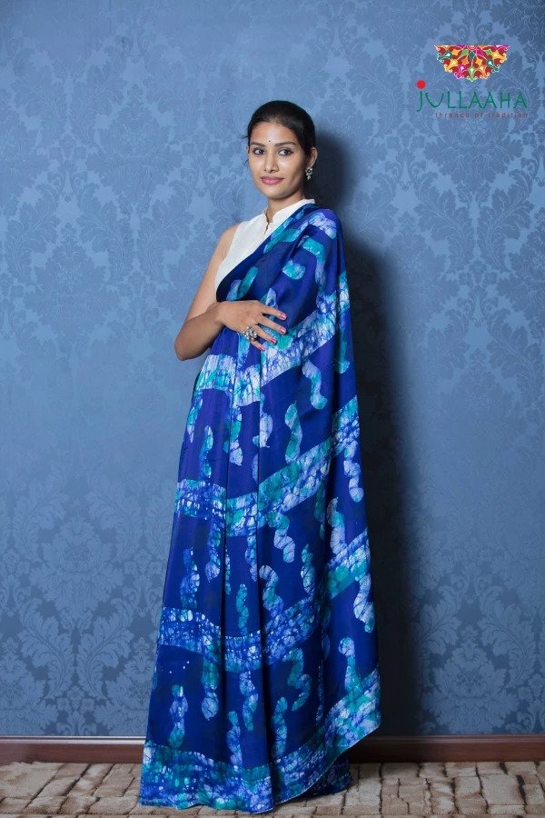 Exquisite Blue Hand Painted Batik on Georgette -to bring out the timeless look in you
