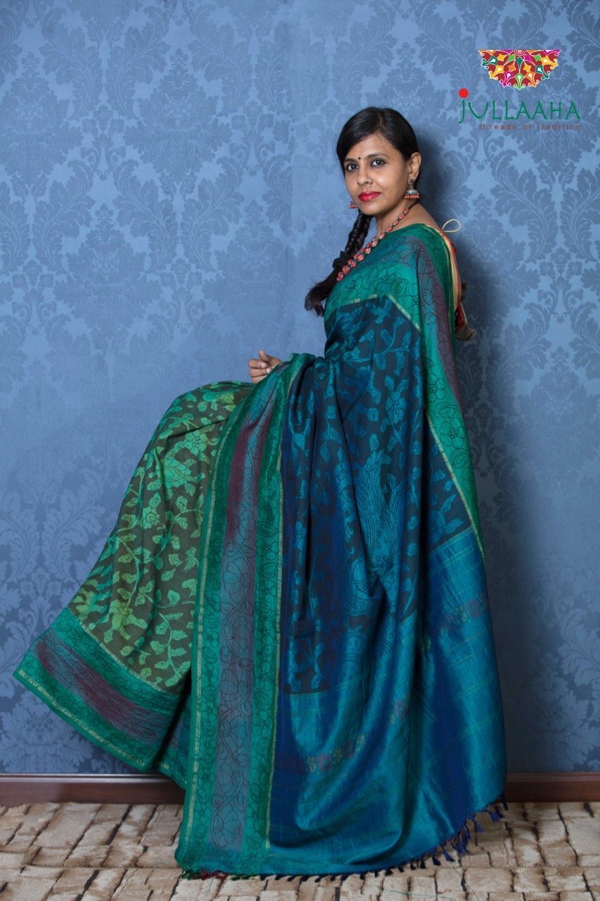Kanchi Silk Kalamkari Saree - Multicolour