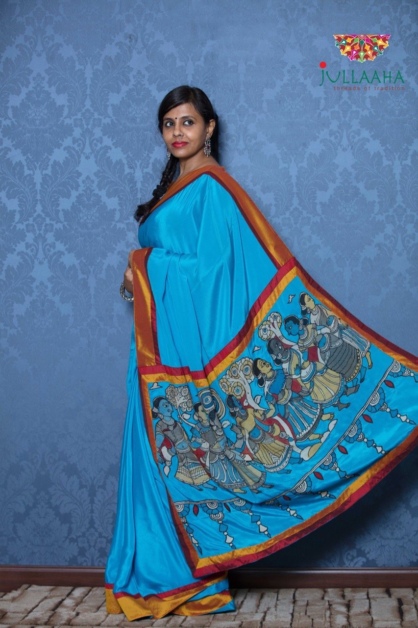 Crepe Silk Kalamkari Saree - Blue